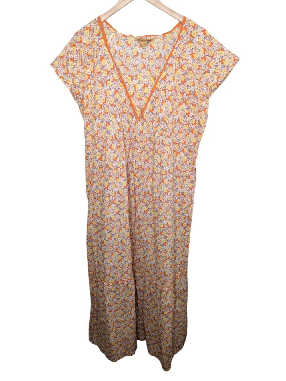 April Cornell Floral Cotton Maxi Dress XL Orange Yellow Boho Cottage